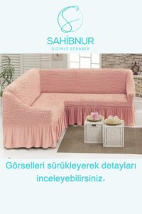 Sahibnur Pamuklu - Polyester Bürümcük Jakarlı Süngersiz Geometrik Desenli Giydirmeli Pembe Tekli Koltuk Örtüsü 180x350 cm