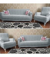 Riseler Home Likralı Jakarlı Süngersiz Çizgili Giydirmeli Gri Dörtlü Koltuk Örtüsü 180x230 cm