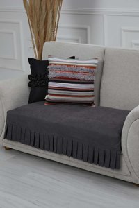 Aisha's Design KO-28 Polyester Örgü Pileli Süngersiz Düz Gri İkili Koltuk Örtüsü 34x48 cm