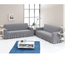 Çeçen Home Polyester Likralı Jakarlı Süngersiz Giydirmeli Gri Altılı Koltuk Örtüsü