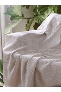 Enti Ev Tekstili Pamuklu Kanvas Jakarlı Süngersiz Armürlü Bej Üçlü Koltuk Örtüsü 170x220 cm