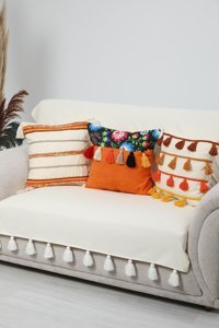 Aisha's Design KO-31-IK Polyester Örgü Pileli Süngersiz Düz Ekru Tekli Koltuk Örtüsü 150x180 cm