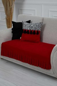 Aisha's Design KO-28 Polyester Örgü Pileli Süngersiz Düz Kırmızı İkili Koltuk Örtüsü 34x48 cm