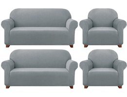 Bright Home Polyester Likralı Süngersiz Pitikare Desenli Giydirmeli Lastikli Gri Dörtlü Koltuk Örtüsü 180x230 cm