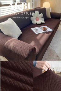 Akbu Polyester Likralı Süngersiz Düz Giydirmeli Lastikli Kahverengi Tekli Koltuk Örtüsü 180x230 cm