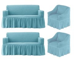 Furkanticaret Polyester Bürümcük-Likralı Fırfırlı Süngersiz Kapitone Giydirmeli Gri 3-3-1-1 Koltuk Örtüsü 230x180 cm