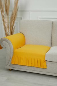 Aisha's Design KTK-3 Polyester Örgü Pileli Süngersiz Düz Sarı Tekli Koltuk Örtüsü 34x48 cm