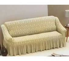Furkanticaret Polyester Jakarlı Süngersiz Damask Desenli Giydirmeli Bej Üçlü Koltuk Örtüsü 180x230 cm
