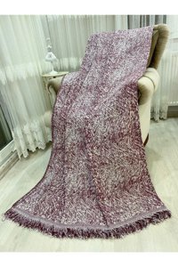 Özlü Home Pamuklu Örgü Saçaklı Süngersiz Çizgili Bordo Tekli Koltuk Örtüsü 170x220 cm