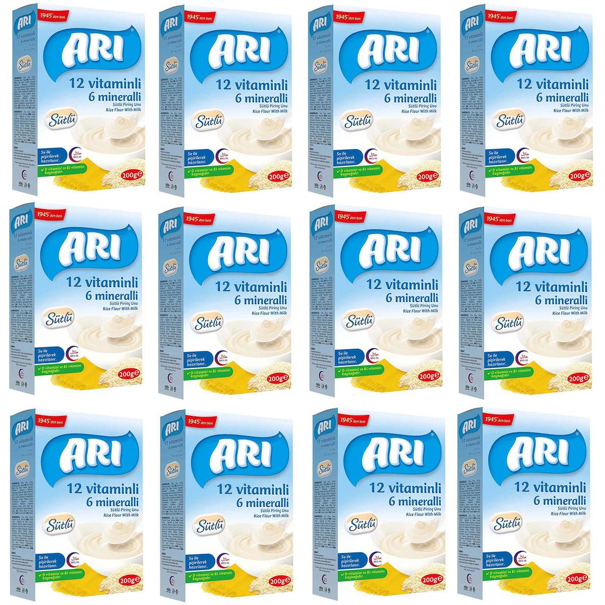 Arı 12 Vitaminli 6 Mineralli Tahıllı Pirinç Unlu Probiyotikli Kaşık Maması 12x200 gr