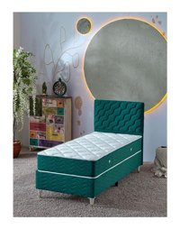 Beehanem Simge 90x190 cm Başlıklı Yataklı Sandıklı Tek Kişilik Baza Seti Yeşil