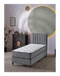 Beehanem Ezgi 90x190 cm Başlıklı Yataklı Sandıklı Tek Kişilik Baza Seti Gri