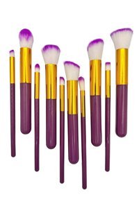 Aks Kozmetik Mor 10'lu Allık Eyeliner Far Makyaj Fırçası Seti