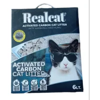 Real Cat Pudra Kokulu Topaklanan İnce Taneli Aktif Karbonlu Bentonit Kedi Kumu 6 lt