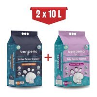 Benpetto AB250 Bebek Pudrası Kokulu Topaklanan İnce Taneli Aktif Karbonlu Bentonit Kedi Kumu 2x20 lt