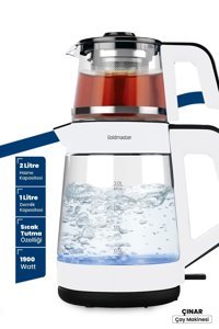 Goldmaster Çınar Cam Demlikli 1900 WIşıklı Cam Gövdeli Beyaz Çay Makinesi