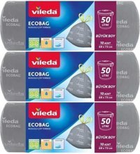 Vileda EcoBag Büzgülü Büyük Boy 68x73 cm Çöp Poşeti 3x10 Adet Gri