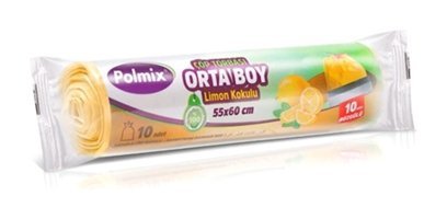 Polmix Limonlu Kokulu Büzgülü Orta Boy 65x70 cm Çöp Poşeti 6x10 Adet Sarı