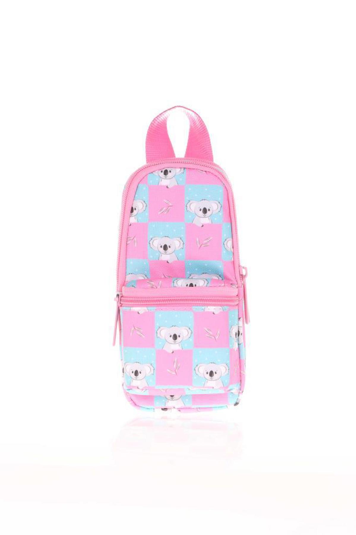 Kaukko K2425 Pembe Düz Bez Bölmeli Çift Gözlü Koala Oval Cüzdan Kalemlik