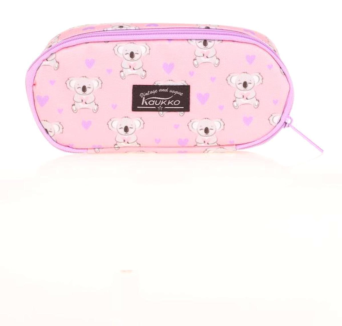 Kaukko K2630 Pembe Düz Bez Bölmeli Tek Gözlü Koala Oval Cüzdan Kalemlik