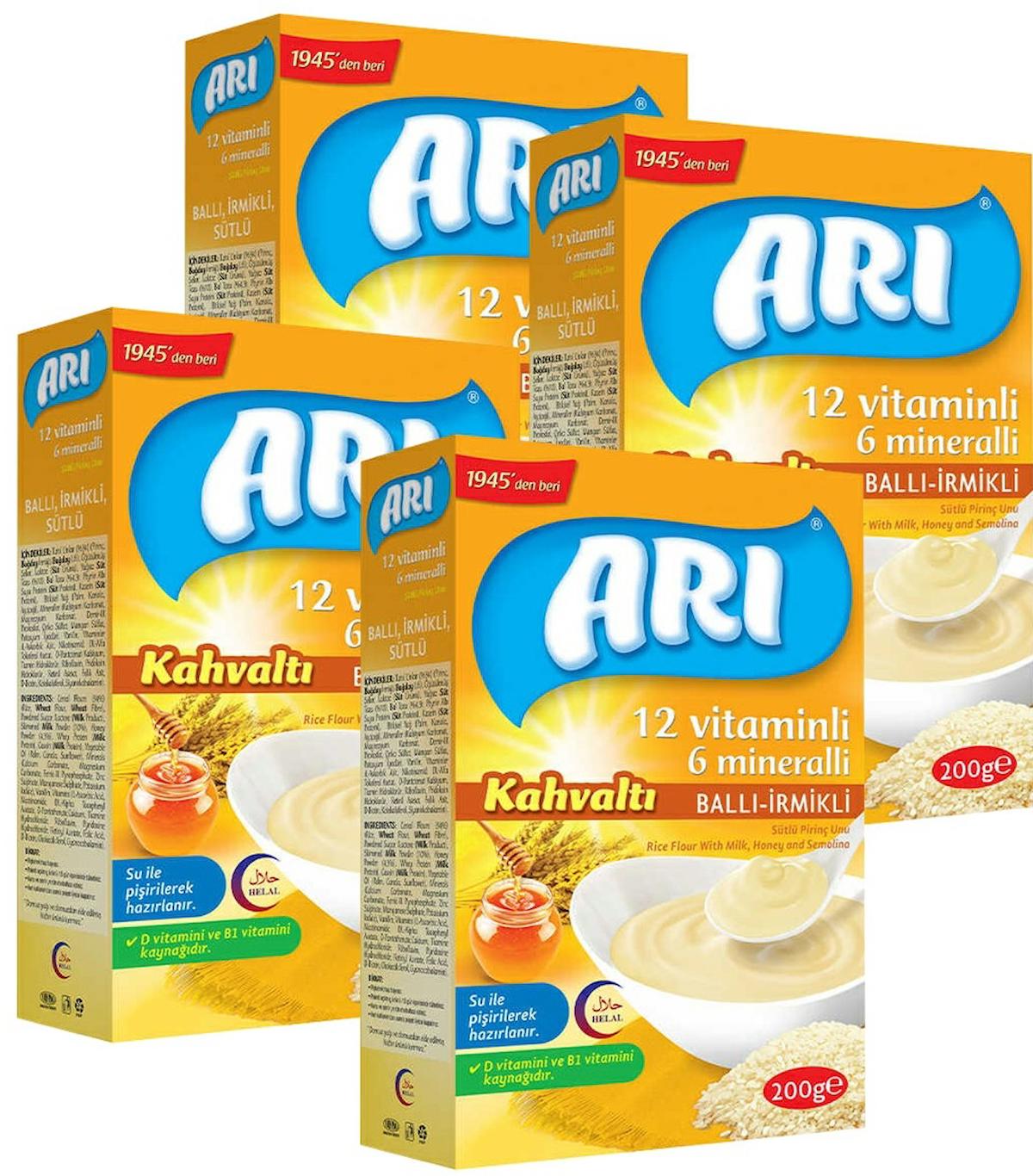 Ari Laktozsuz Tahılsız Glutensiz Organik Ballı-İrmikli Kaşık Maması 4x200 gr