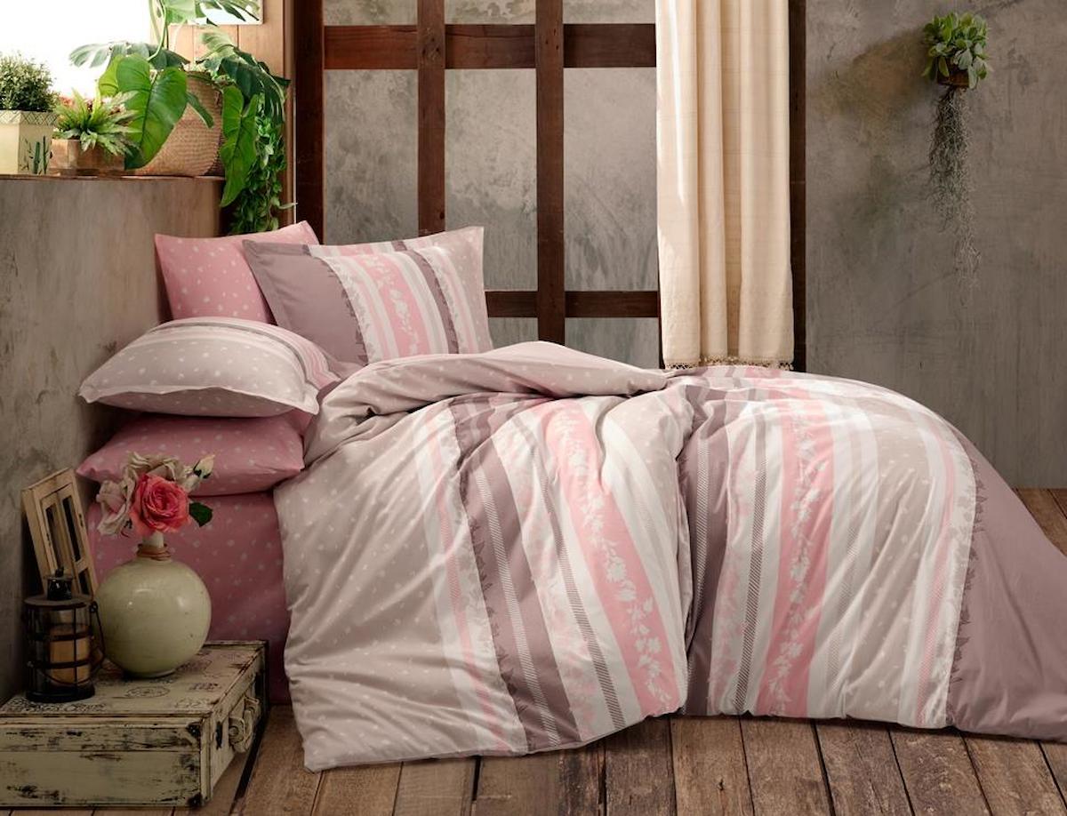 Clasy Rustica Pamuk 160x220 cm Lastikli Tek Kişilik Nevresim Takımı Pembe