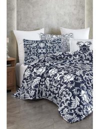 Varol Laura Home Capri Bambu 160x220 cm Lastikli Çiçekli Tek Kişilik Nevresim Takımı Beyaz-Lacivert