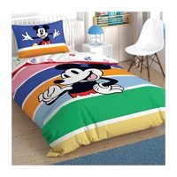 Taç Pamuk 160x220 cm Lastikli Mickey Mouse Tek Kişilik Nevresim Takımı Çok Renkli