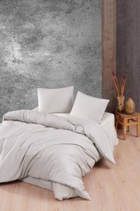 Varol Laura Home Verona Pamuk 160x220 cm Lastikli Çizgili Tek Kişilik Nevresim Takımı Antrasit