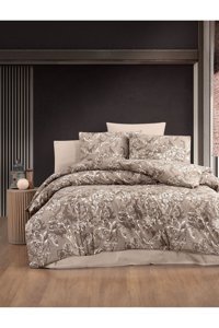 Pierre Cardin Sandra Pamuk 160x220 cm Lastikli Çiçekli Tek Kişilik Nevresim Takımı Kahve