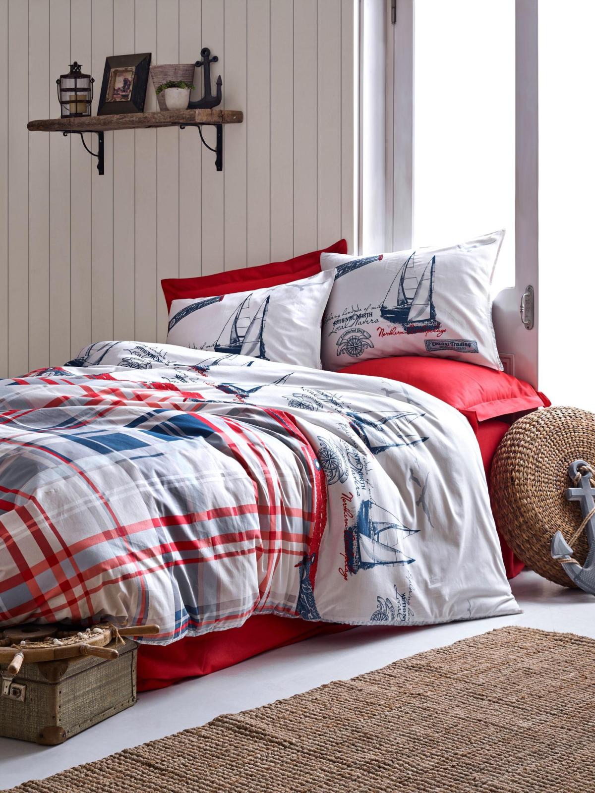Cotton Box Maritime Pamuk 160x220 cm Lastikli Yelken Tek Kişilik Nevresim Takımı Bordo