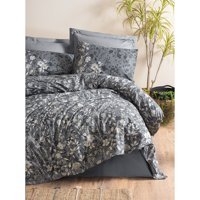 Cotton Box Pamuklu 160x220 cm Lastikli Çiçekli Tek Kişilik Nevresim Takımı Antrasit