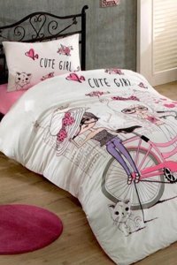 Taç Cute Girls Ranforce 160x220 cm Lastikli Çizgi Kahraman Tek Kişilik Nevresim Takımı Beyaz