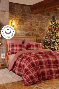 Karaca Home Lanza Pamuk 160x220 cm Lastikli Ekoseli Tek Kişilik Nevresim Takımı Kırmızı