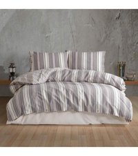 Clasy Native Pamuklu 160x220 cm Lastikli Çizgili Tek Kişilik Nevresim Takımı Mor