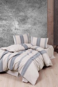 Varol Laura Home Milano Pamuk 160x220 cm Lastikli Çizgili Tek Kişilik Nevresim Takımı Mavi