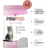 Pawmas Bebek Pudrası Kokulu Topaklanan İnce Taneli Bentonit Kedi Kumu 2x10 lt