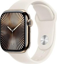 Apple Watch Series 10 GPS + Cellular WatchOS Su Geçirmez 42 mm Altın Titanyum Kasa ve Yıldız Işığı Kauçuk Kordon Dikdörtgen Unisex Akıllı Saat