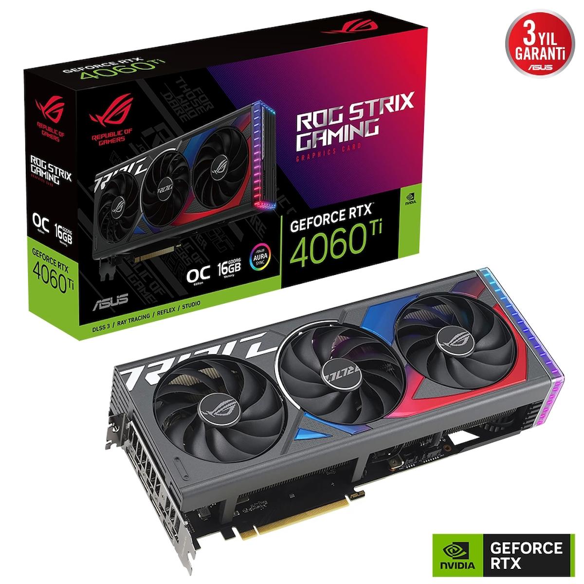 Asus ROG Strix RTX 4060 Tİ 16 GB GDDR6 PCI-Express 4.0 DirectX 12 Ultimate 3 Fanlı 128 Bit Masaüstü NVIDIA Ekran Kartı