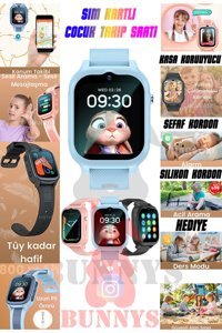 Bunnys HX Kids 4G Android GPS 42 mm Silikon Kordon Kare Kameralı Unisex Sim Kartlı Akıllı Saat Mavi