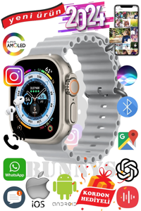 Bunnys Ultra Max 2024 Android GPS 49 mm Silikon Kordon Oval Unisex Akıllı Saat Gümüş + Kordon Hediye
