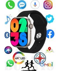Bunnys Watch 9 Pro Android GPS 45 mm Silikon Örgü Kordon Oval Unisex Akıllı Saat Siyah