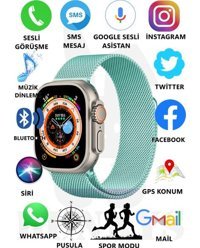 Bunnys Watch 8 Ultra Android GPS 49 mm Silikon Kordon Oval Unisex Akıllı Saat Turkuaz