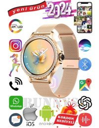 Bunnys HK27 Android 41 mm Silikon Kordon Yuvarlak Erkek Akıllı Saat Altın