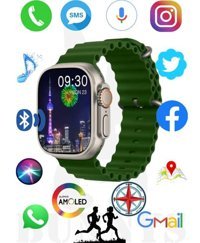 Bunnys Watch 8 Ultra Android GPS 49 mm Silikon Kordon Oval Unisex Akıllı Saat Haki