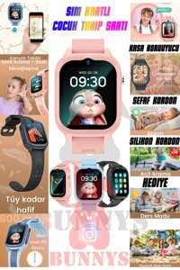 Bunnys HX Kids 4G Android GPS 42 mm Silikon Kordon Kare Unisex Akıllı Saat Pembe