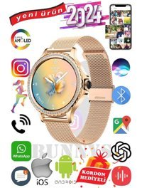 Bunnys HK27 Android 45 mm Silikon Kordon Yuvarlak Erkek Akıllı Saat Altın
