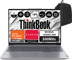 Lenovo Thinkbook 16 Gen 6 21KK000WTRP08 Harici AMD Radeon Graphics AMD Ryzen 7 7730U 64 GB Ram 1 TB SSD 16 inç WUXGA Windows 11 Pro Laptop + Zetta Çanta