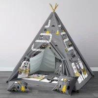 Tugu Home Baby 56 Üçgen Kızılderili Erkek Ayıcıklı Oyun Çadırı Gri