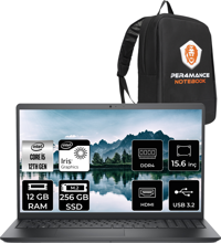 Dell Vostro 3520 N5315PV3520U Harici Intel Iris Xe Graphics Eligible Intel Core i5 1235U 12 GB Ram 256 GB SSD 15.6 inç Full HD FreeDos Laptop + PER4 Çanta